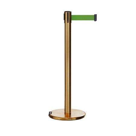 MONTOUR LINE Retractable Belt Rolling Stanchion, 2.5ft Sat.Brass Post  11ft. Green ME630-SB-GN-110